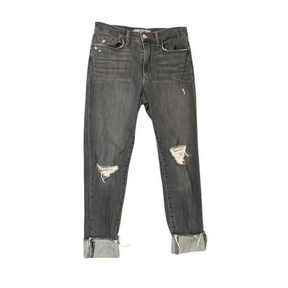 Joes Jeans Women 28 Grey Denim Cuffed Ankle Mid Rise Whiskered Distressed Crop - Picture 1 of 12